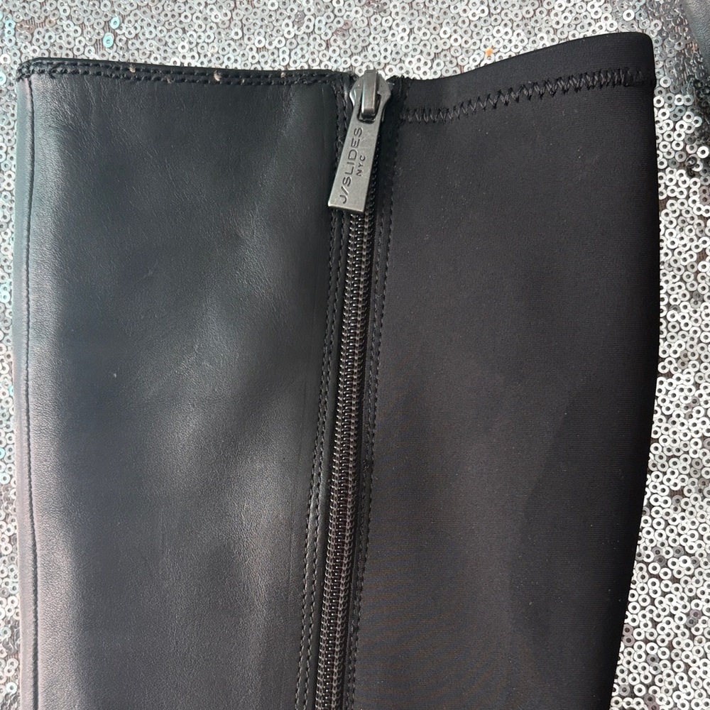JSlides Leather Black Chunky Platform Knee-High Boots Size 8 M - Picture 3 of 17